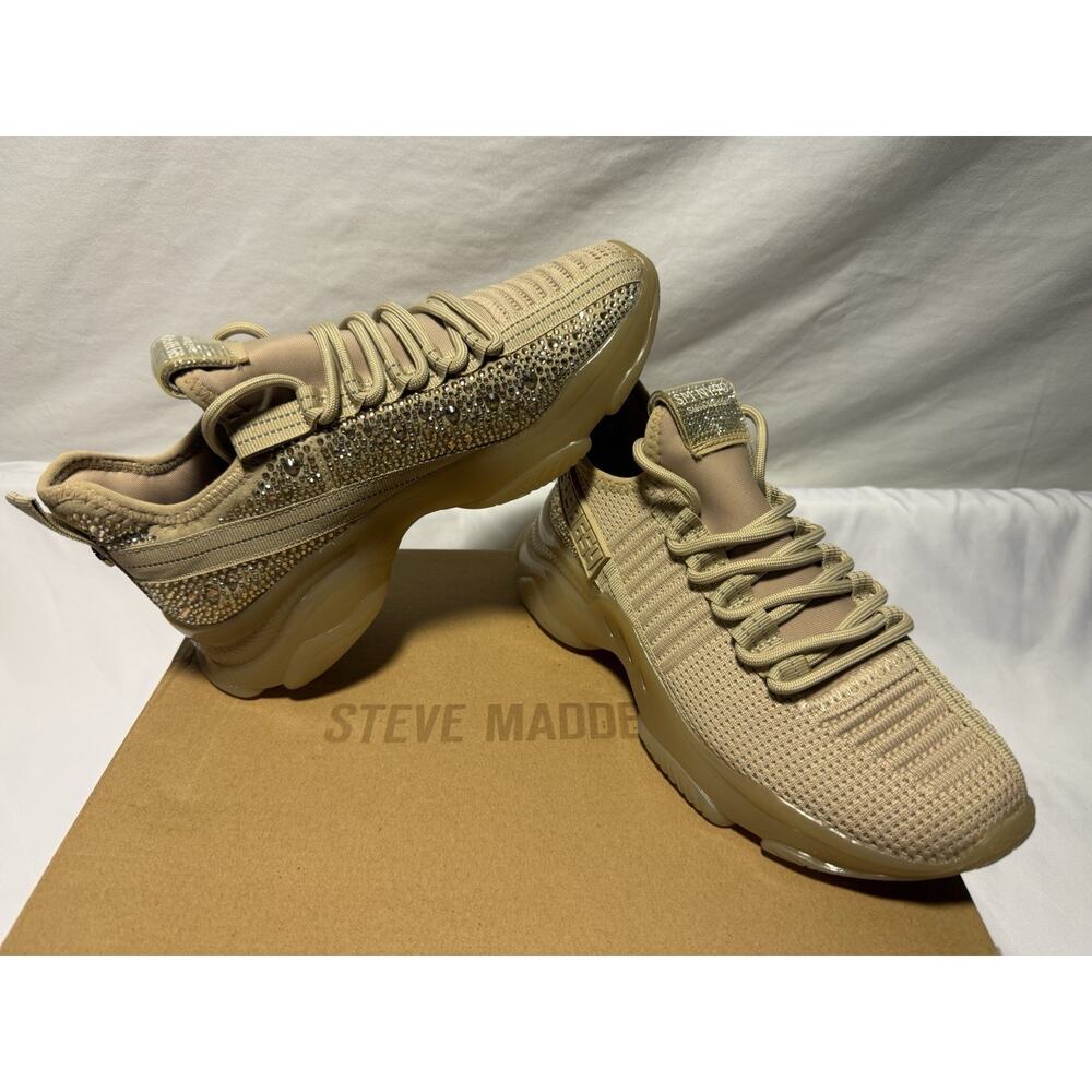Steve Madden Maxima Sneakers Womens 8.5 Blush Rhinestone Platform Chunky Trainer